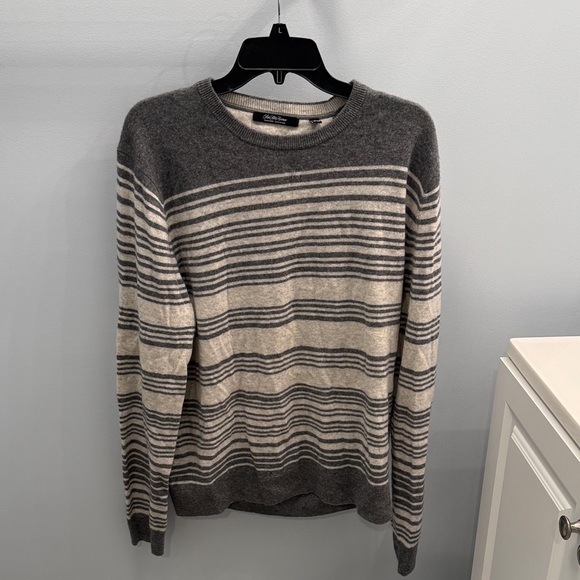 Saks Fifth Avenue Gray Striped Crewneck Sweater